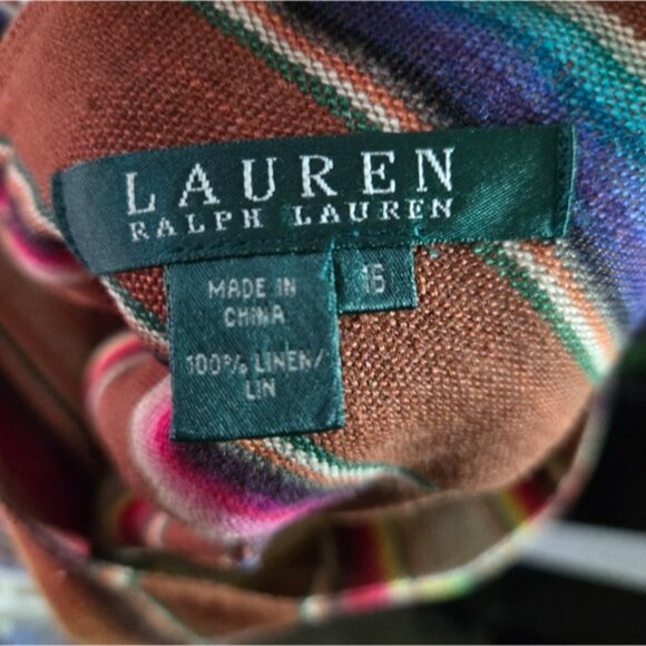 Vintage Ralph Lauren Linen Southwestern Chevron Pattern Midi Skirt~ Plus Size 16 - Picture 3 of 4